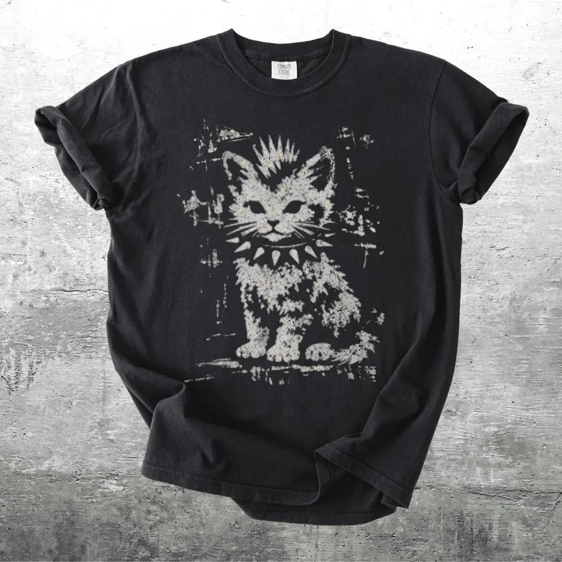 Vintage Funny Cat Shirt, Punk Kitten, Oversize, Womens, Mens, Comfort