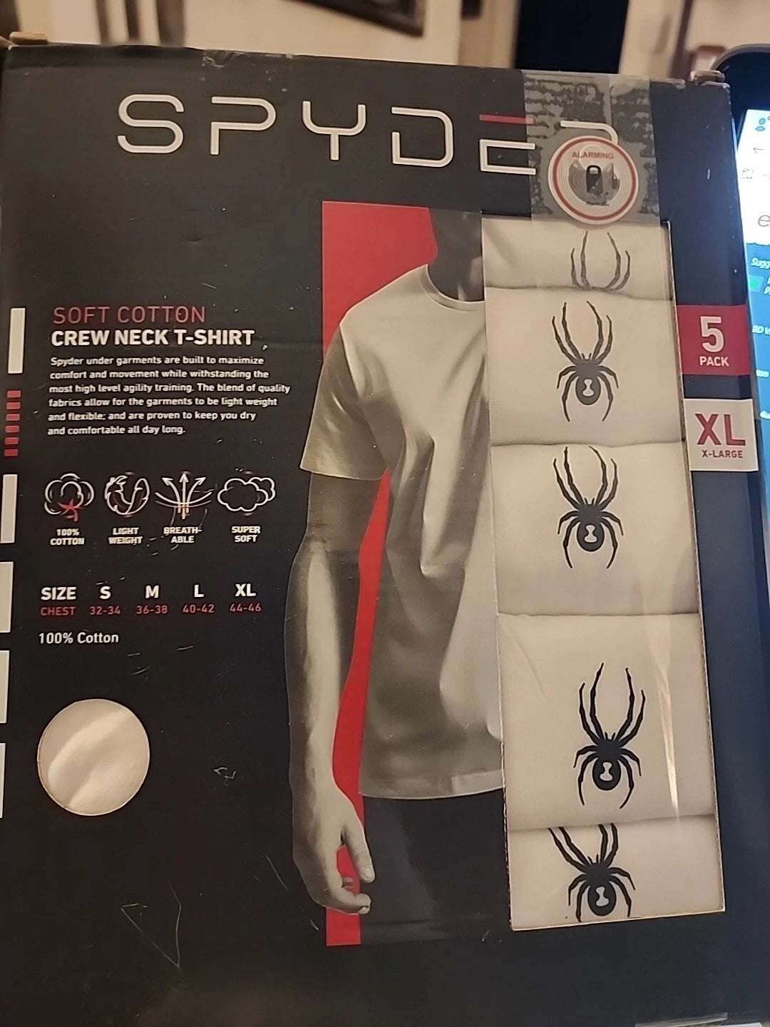 SPYDER Men's 5-Pack 100% Soft Cotton Crew Neck White T-Shirts  NWT $90 NIB