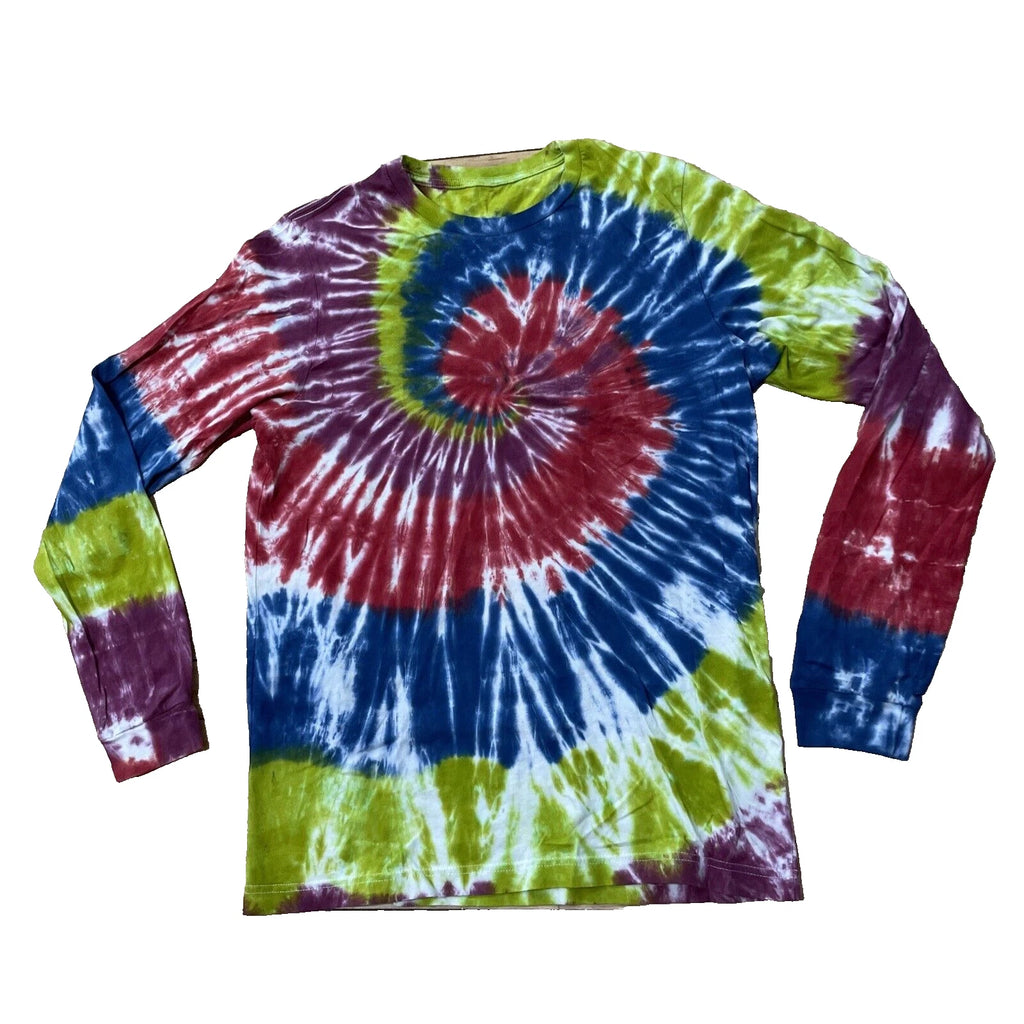 Y2k Hippie Tie Dye Shirt Men M L Long Sleeve Lightweight Stretch Jersey Colorful