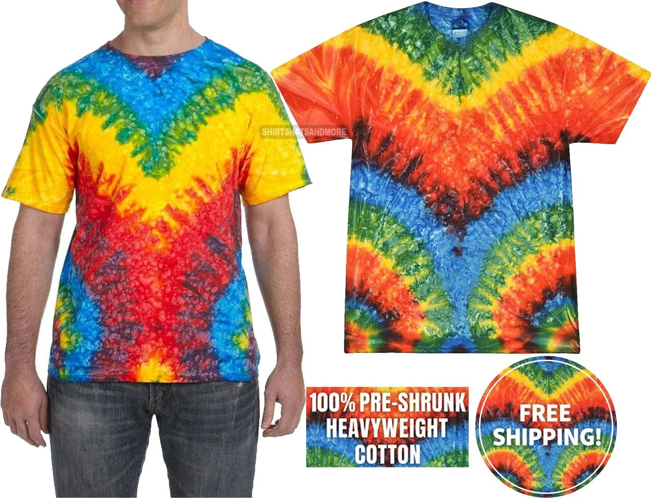 Mens Tie Dye WoodstockT-Shirt Tye Die Tee SIZE 2XL 100% Preshrunk Cotton NEW!