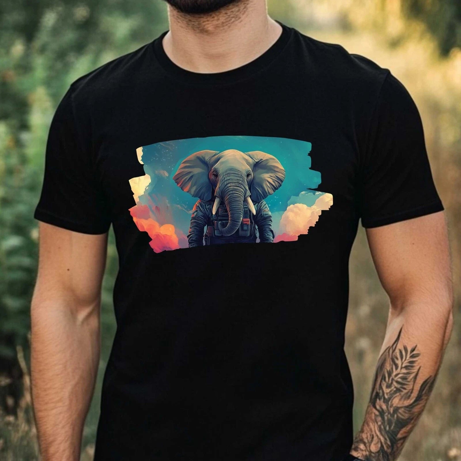 Mens Elephant as Astronaut Print Cotton T-Shirt Size XS to 5XL
