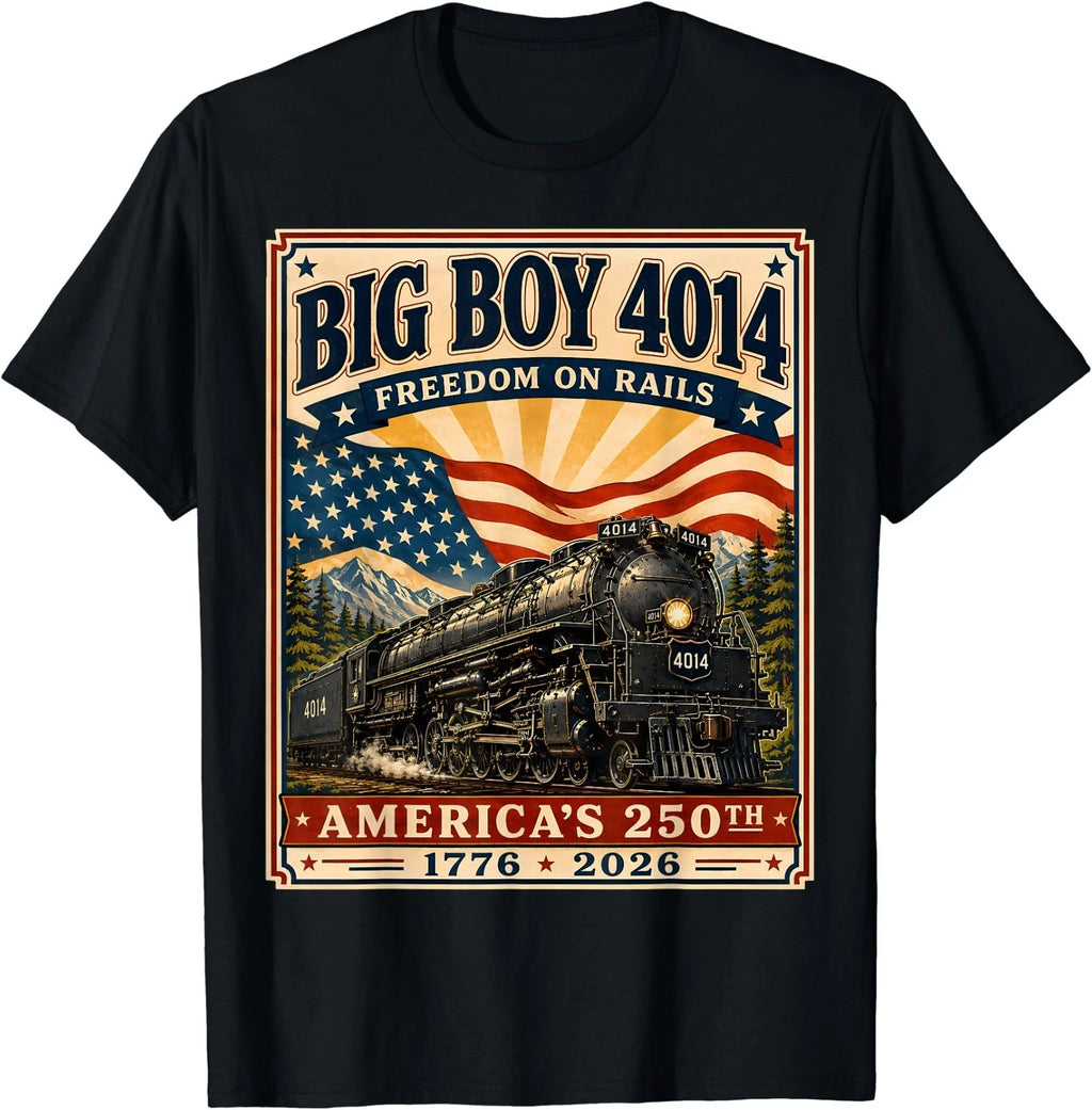 250th Anniversary USA Big Boy 4014 Train Vintage US Flag Tee T-Shirt
