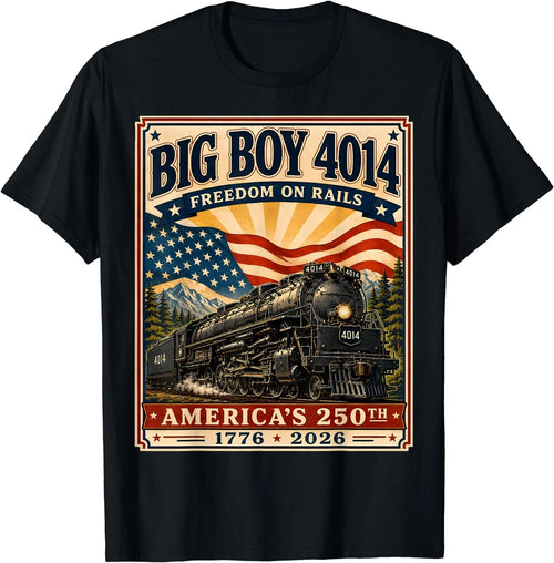 250th Anniversary USA Big Boy 4014 Train Vintage US Flag Tee T-Shirt