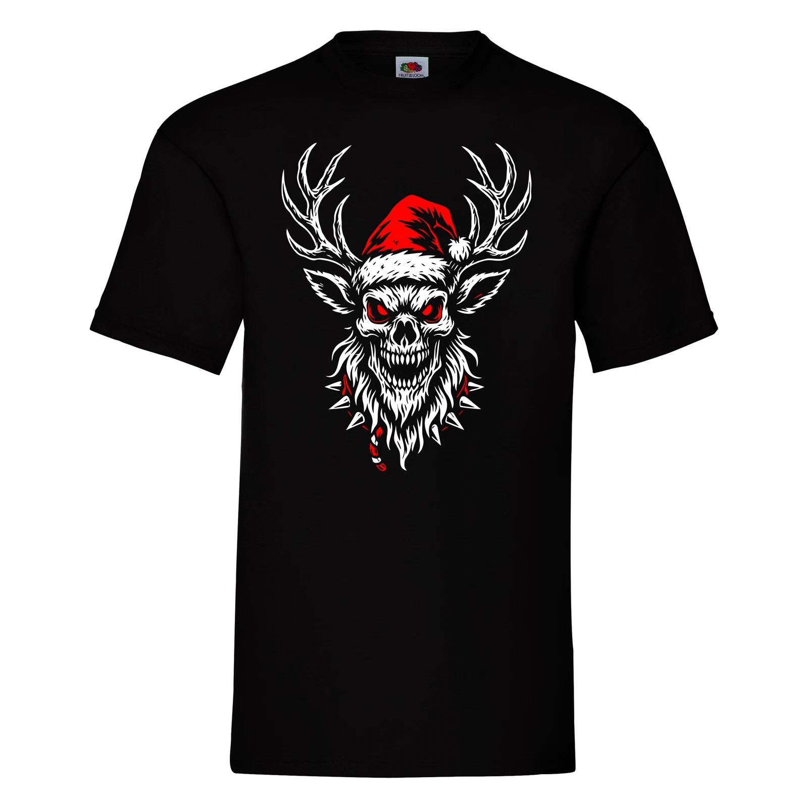 Demonic Reindeer Skull Santa T Shirt Horror Xmas Goth Mens Graphic Tee Top