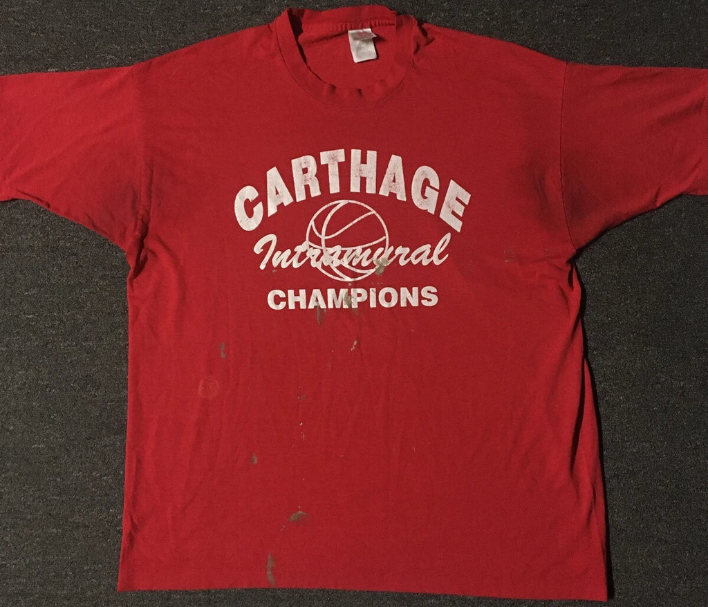 Vtg 90s Carthage Basketball Champs Faded Distress Paint Shirt XXL Grunge School