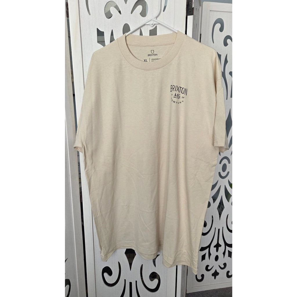 Brixton Custom Qlty Mfg Co Off White Graphic Tee Shirt Mens XL Standard Fit