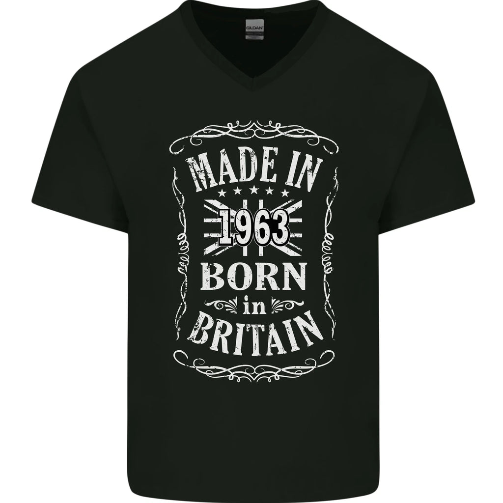 Born In Britain 63rd Birthday Made 1963 Mens V-Neck Cotton T-Shirt