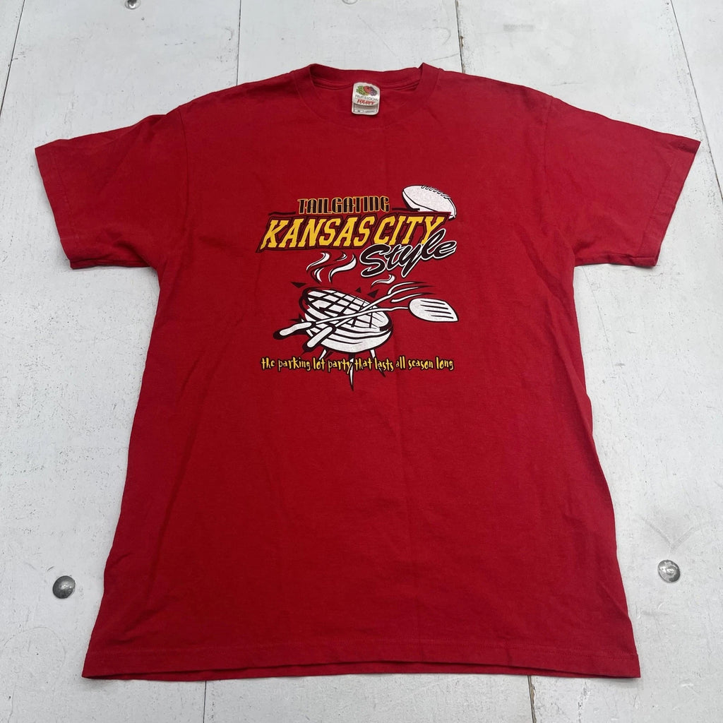 Vintage Fruit Of The Loom Shirt Mens Medium Red Kansas City Tailgate BBQ Tee