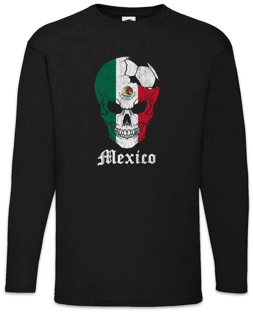 Mexico Football Skull I Men Long Sleeve T-Shirt mexican Soccer Flag World