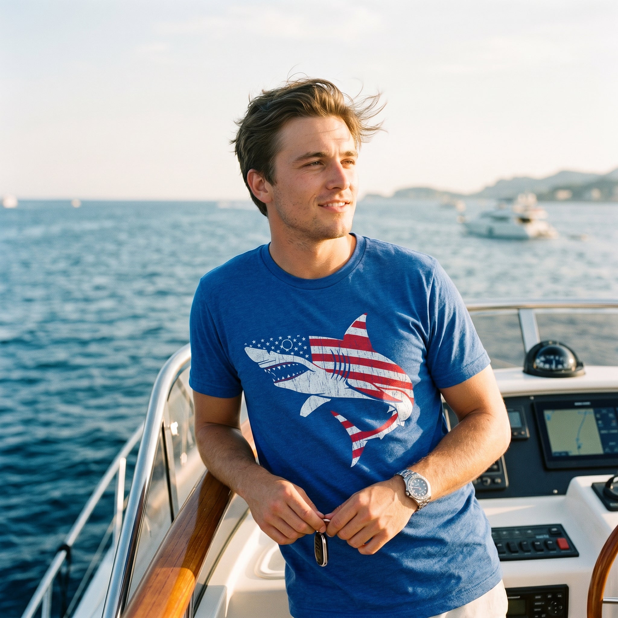 American Flag Shark Men's T Shirt
