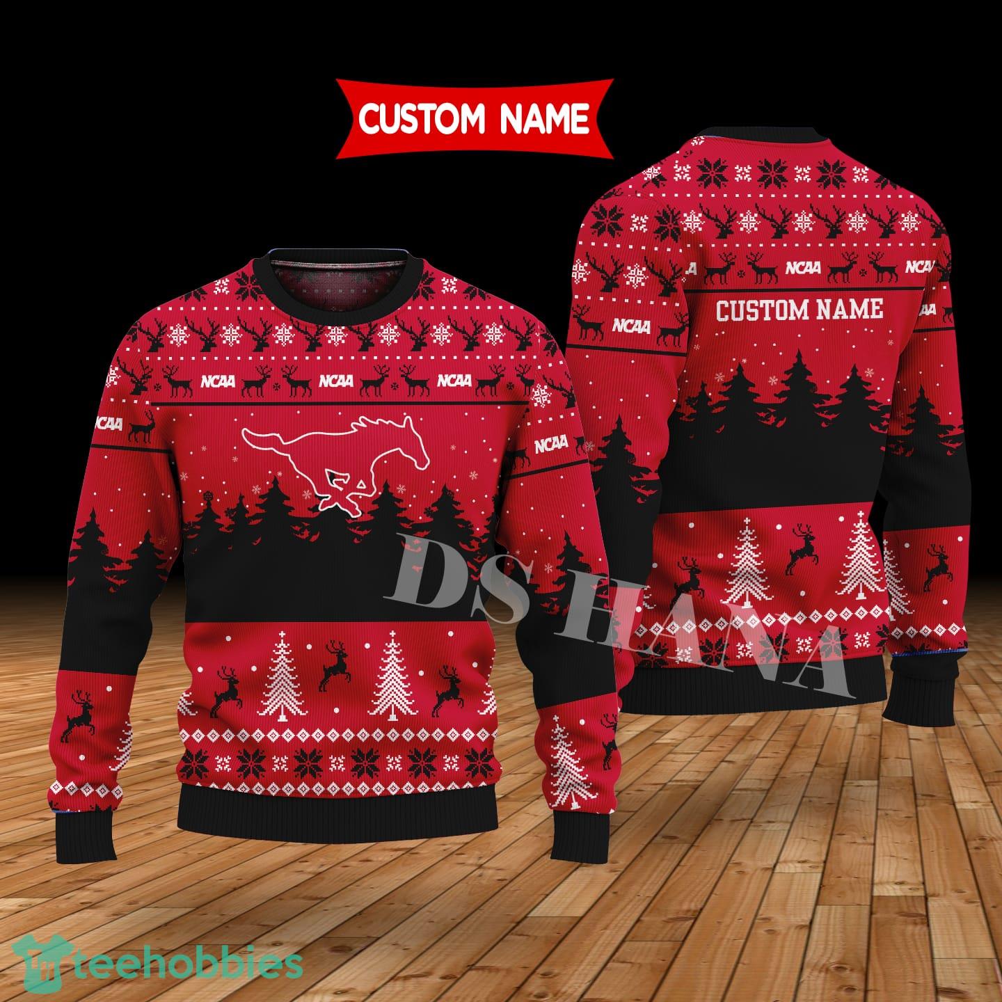 SMU Mustangs Custom Name Merry Xmas Sweater For SMU Mustangs Fans Sweater