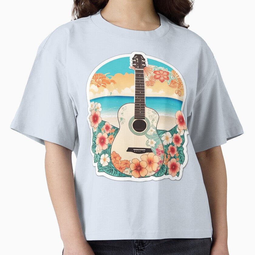 Hippie Guitar on a Hawaiian Beach with Orchid Flowers by NautiChic