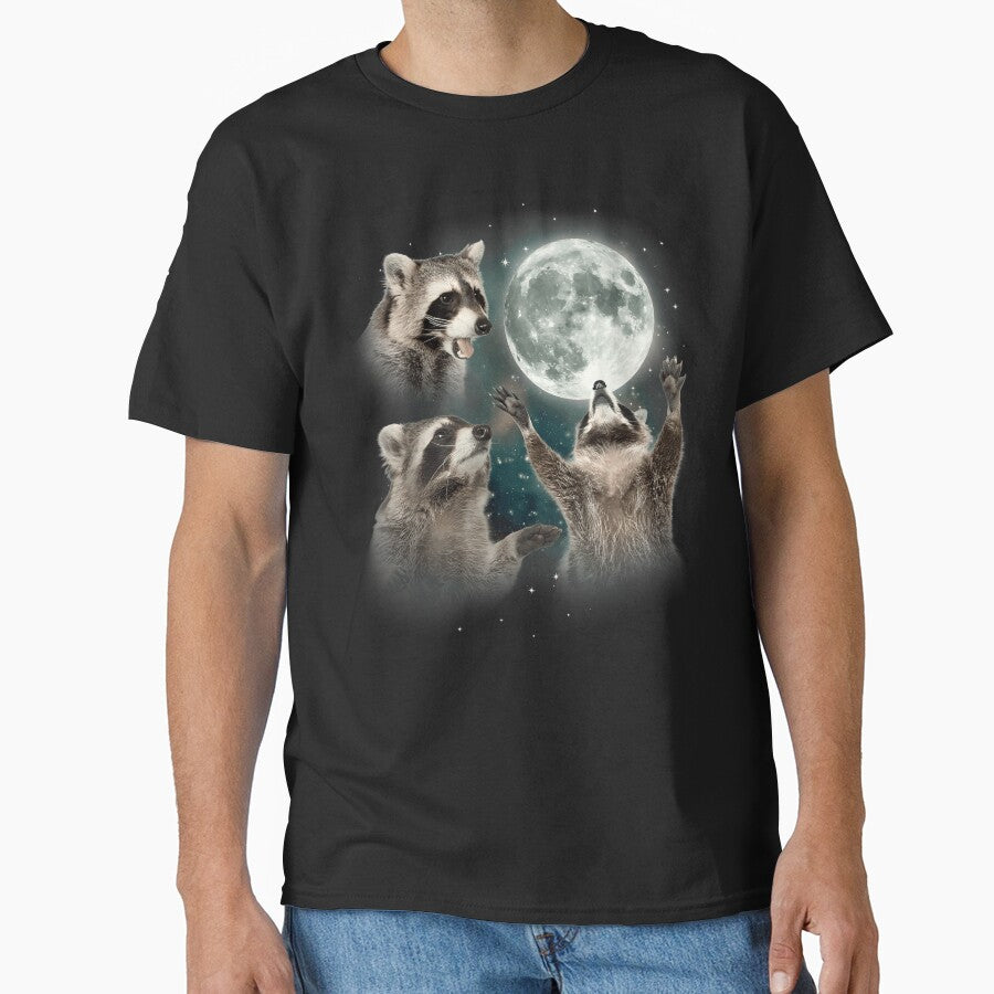3 Racoons Howling at Moon Funny Weird Cursed by Sossima Art