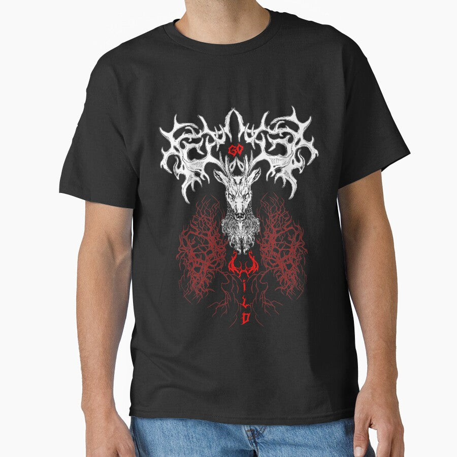 Dark Animal Deer T-Shirt "Go Wild - 4 " by Damyanoman_Art