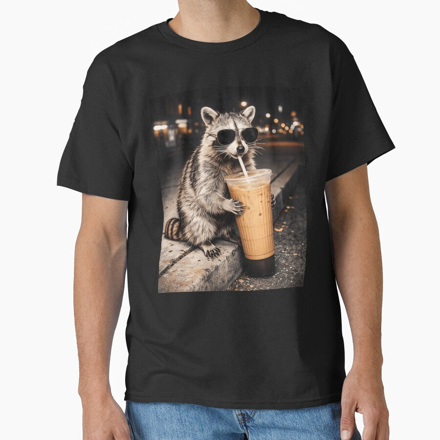 Raccoon Drinking Iced Coffee Funny Animal Meme Men Women by first-shirt ⭐ ⭐ ⭐ ⭐ ⭐