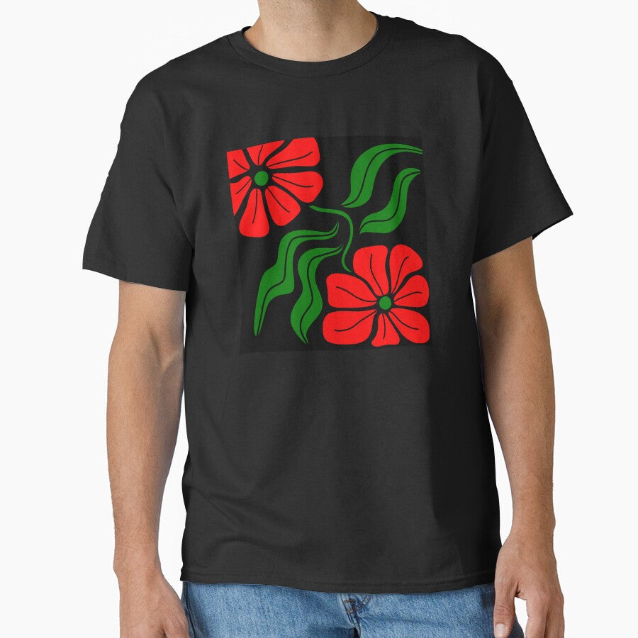 Red And Green Boho Flowers Minimalism Design by Sartoris Art