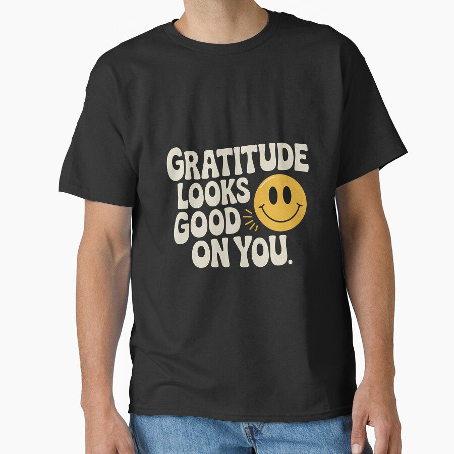 Gratitude Looks Good On You PNG | Retro Smiley Sublimation Design for T-Shirt, Mug, Tote Bag | Positive Quote Clipart by Simplejoystyles