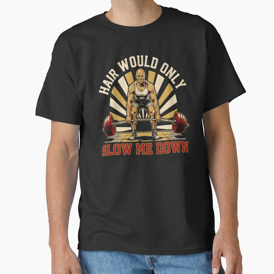 Hair Would Only Slow Me Down Dad Humor Retro Sarcastic Humor for Bald Men by Redgiant87x