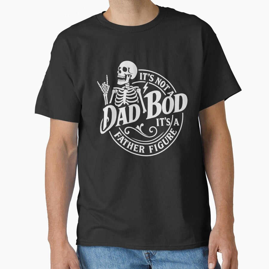Funny Dad Bod Skeleton Shirt - “It’s Not a Dad Bod, It’s a Father Figure” - Retro Rock Style Gift for Dad, Father’s Day by ClubGamers