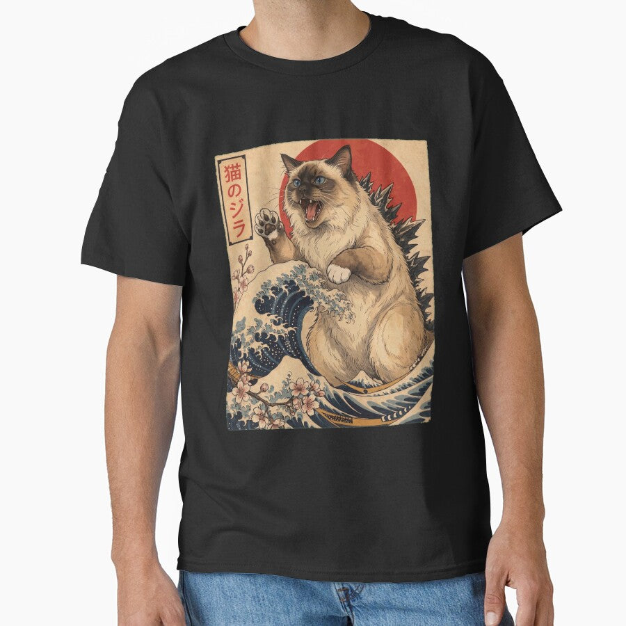 Birman Catzilla Japanese Wave Art Cat Owner by TerryConnells