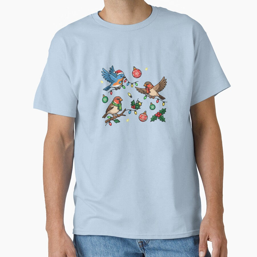 Christmas Birds Holiday Celebration – Cute Festive Bird Illustration for Stickers / T-Shirts / Mugs by Hebainredbubble