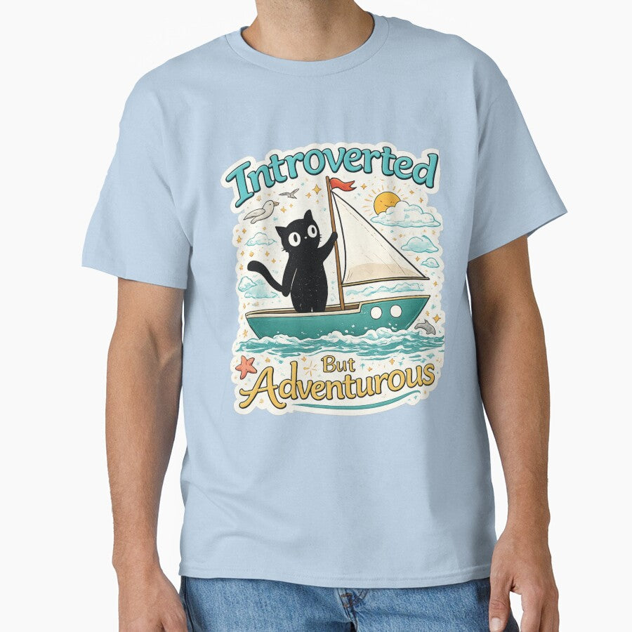 Introverted But Adventurous Cat Sailing Design | Cute Introvert Travel Humor | Anti Social Explorer Aesthetic by sumodesign
