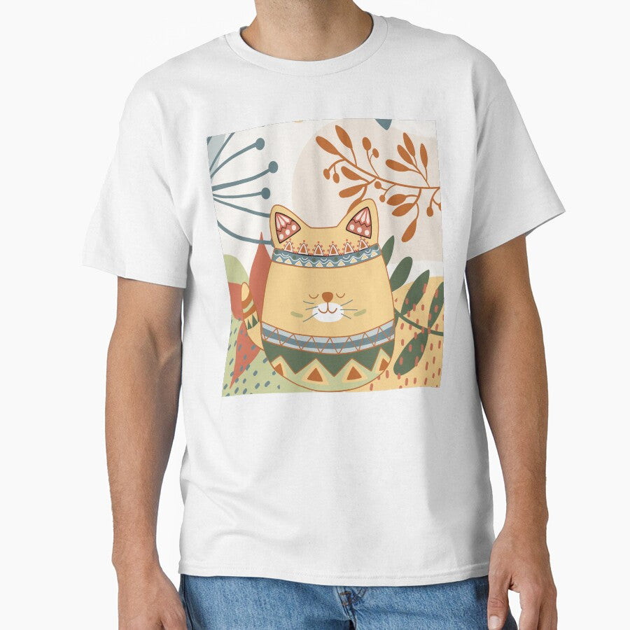 Chubby Boho Kitty Cat with a Chic Boho Background by JoyOfHopeStore