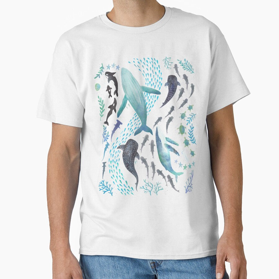 Sharks, Humpback Whales, Orcas & Turtles Ocean Play Print by jesschampagne