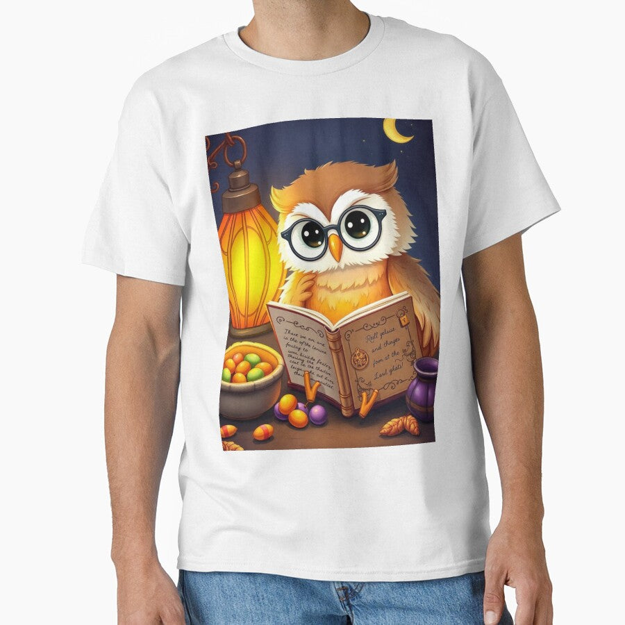 Kawaii Owl Reading Spellbook – Cute Halloween Lantern Scene by ArmaanArts