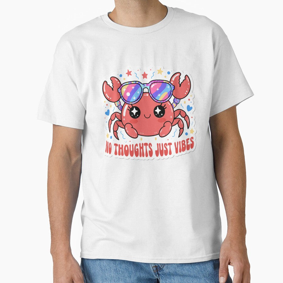 Cute Crab Sticker | No Thoughts Just Vibes Y2K Aesthetic Holographic Funny Meme Beach Crab by Boroj