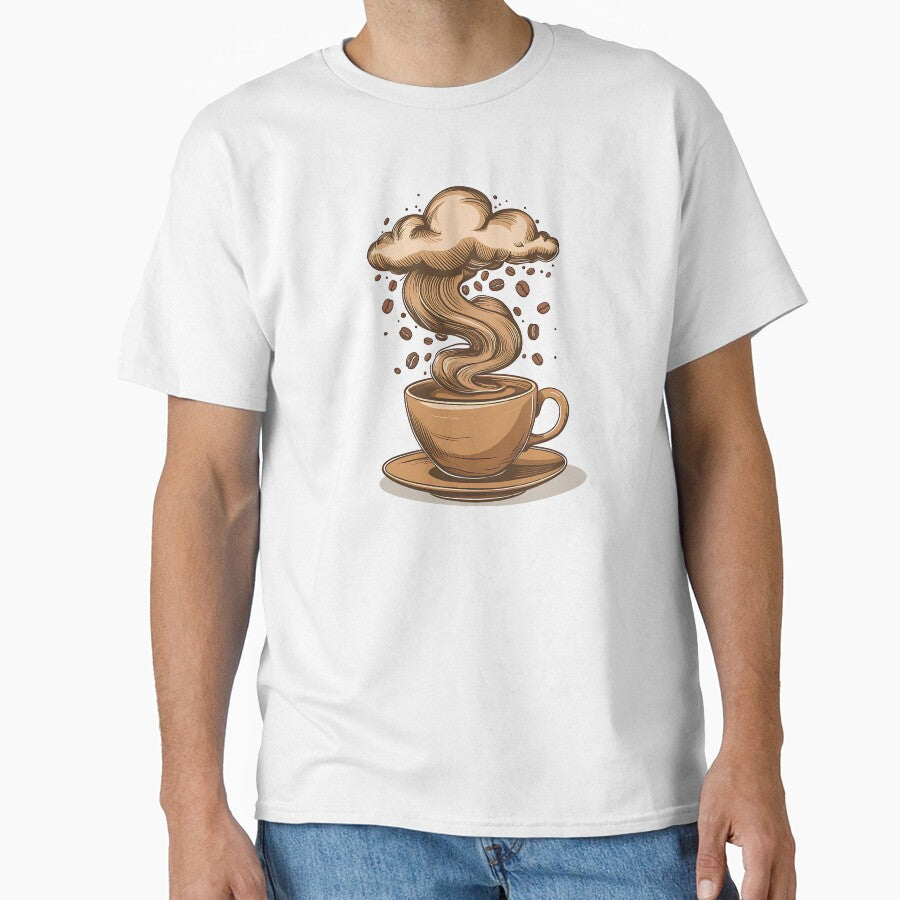 Coffee Maker - Artistic Coffee Cup with Dreamy Clouds and Coffee Beans by DesignDoodleArt