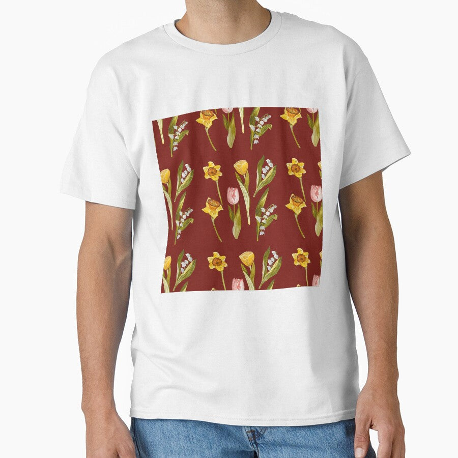 Daffodil tulip snowdrop Easter a seamless pattern red by Yana Mustafina | Boho Soulful Designs