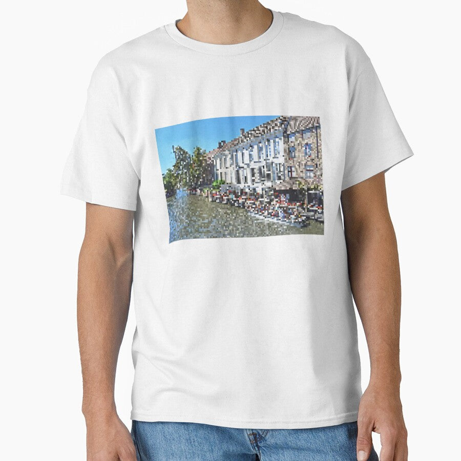 Pixelated Canal Lined Buildings Scene by Potato Quality Prints