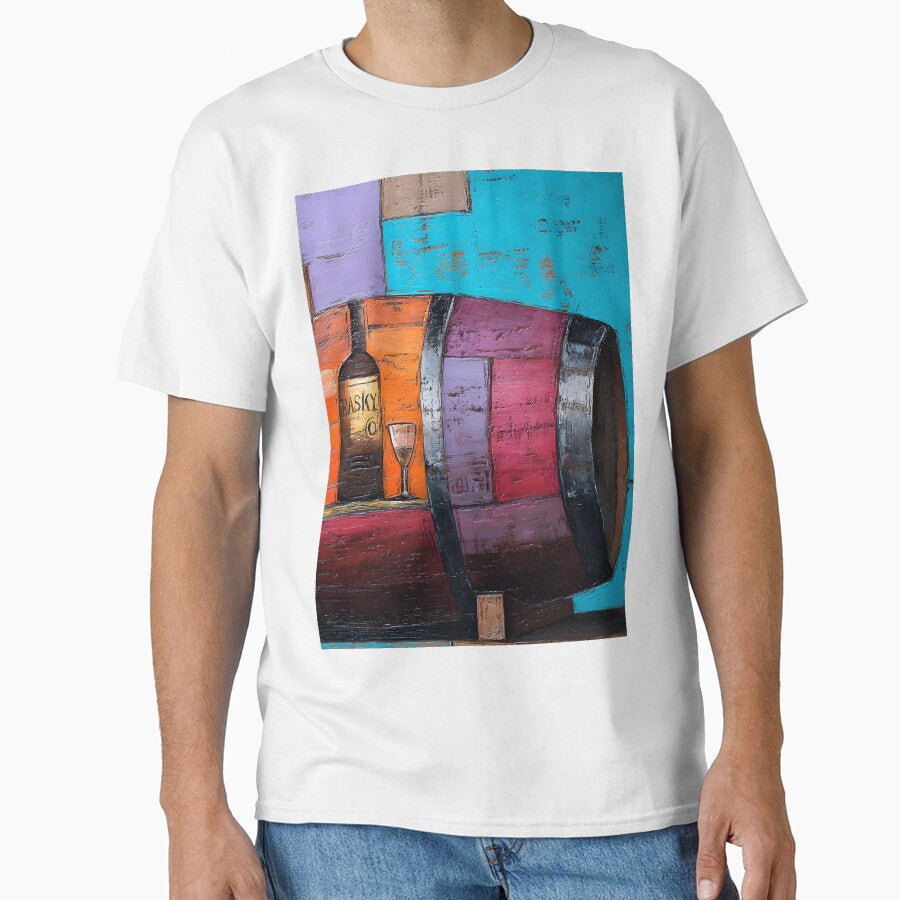 Vibrant Wine Barrel - Geometric Composition with Bold Blocks of Red, Blue, Purple, and Yellow by OlfactoART Studio