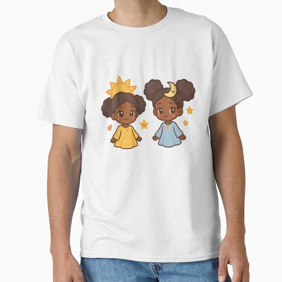 Kawaii Afro Sun and Moon Sisters | Cute Celestial Anime Art by OsasChild