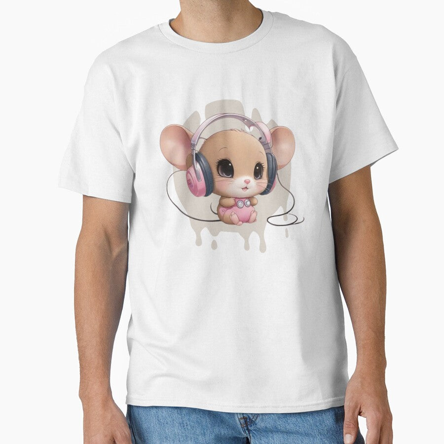 cute little mouse with headphones in a kawaii look by Ecmoprints