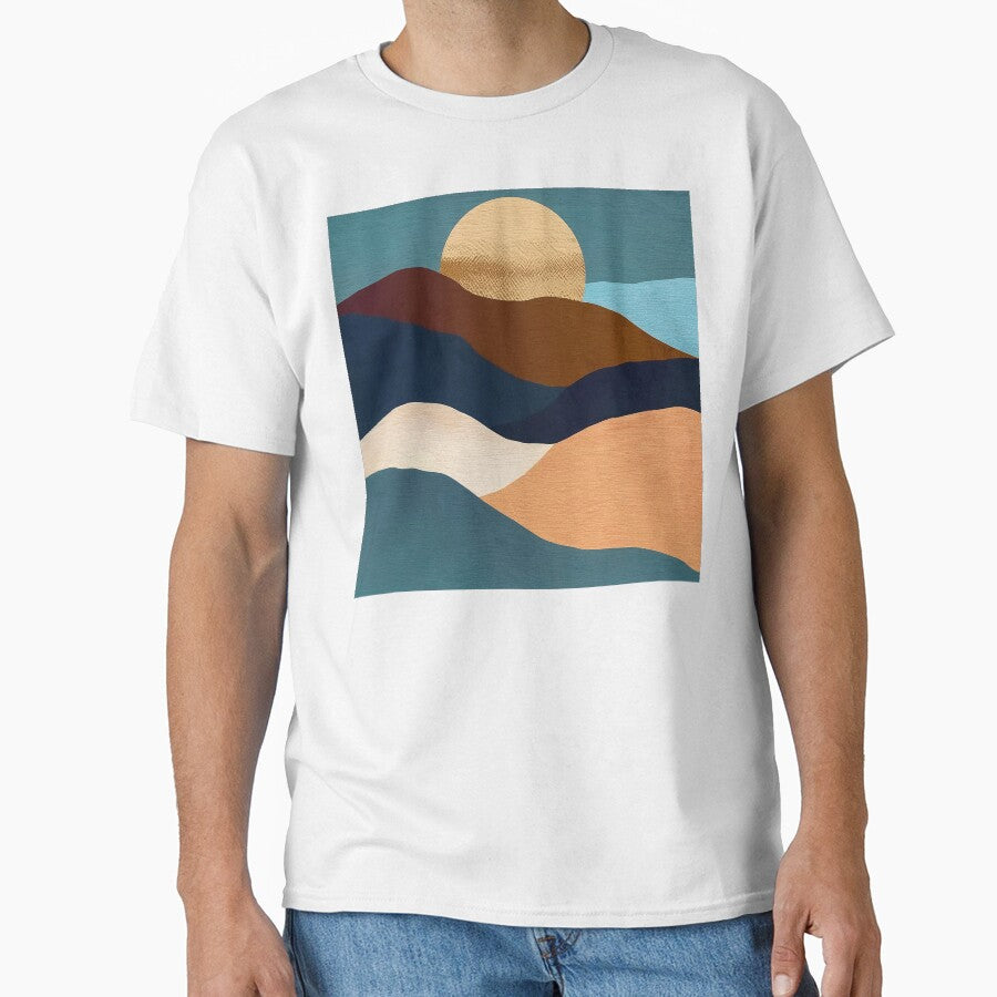Boho Style Abstract Mountain Landscape Art With Sunset by DEC02