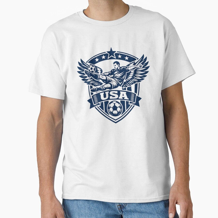 USA Soccer Angel Wings Graphic T-Shirt – American Football Streetwear Design – Patriotic Sports Fan Tee by JonelCrafts
