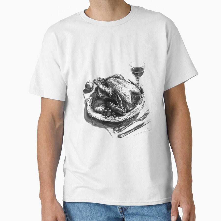 Roast Turkey Dinner – Black and White Holiday Feast Illustration by inkoutninja