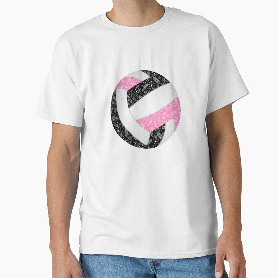 Pink black boho floral doodle volleyball by katzdzynes