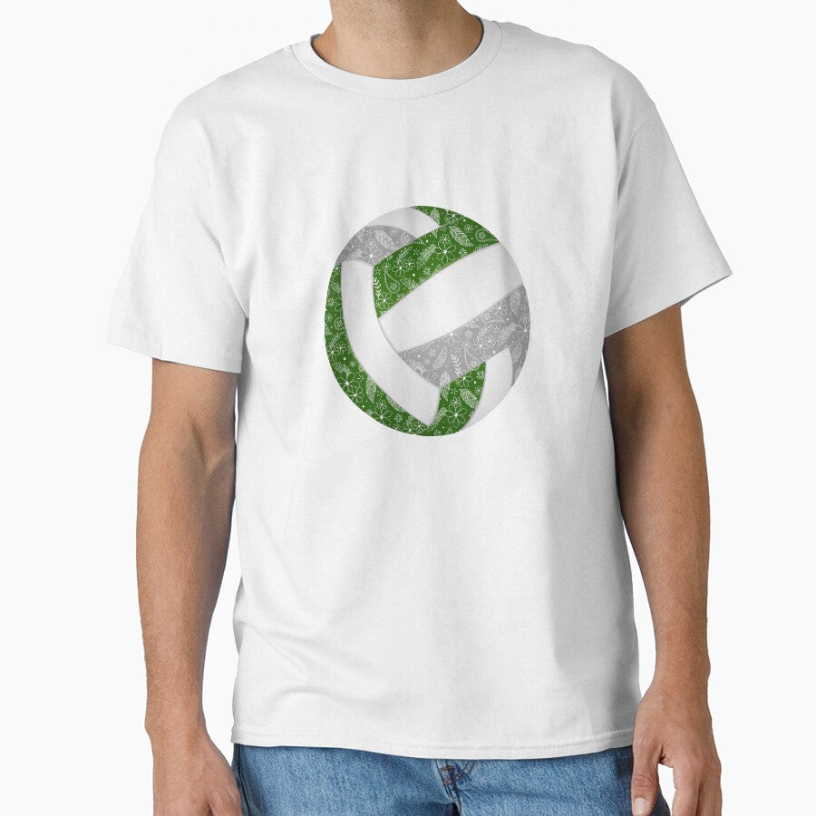 Green gray boho floral doodle volleyball by katzdzynes