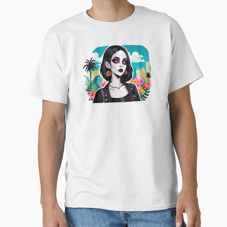Pale Goth Girl on Tropical Floral Background by MadnessEnvelope