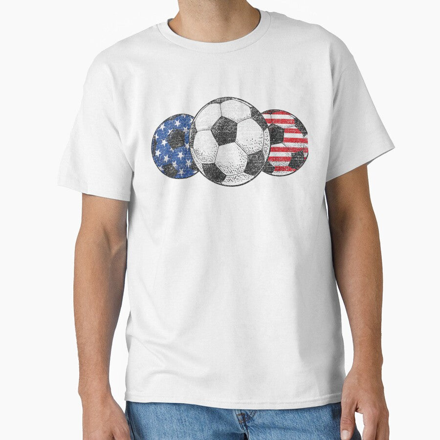USA Soccer Ball Vintage American Flag Patriotic Football Sports Fan T-Shirt by 3liegy