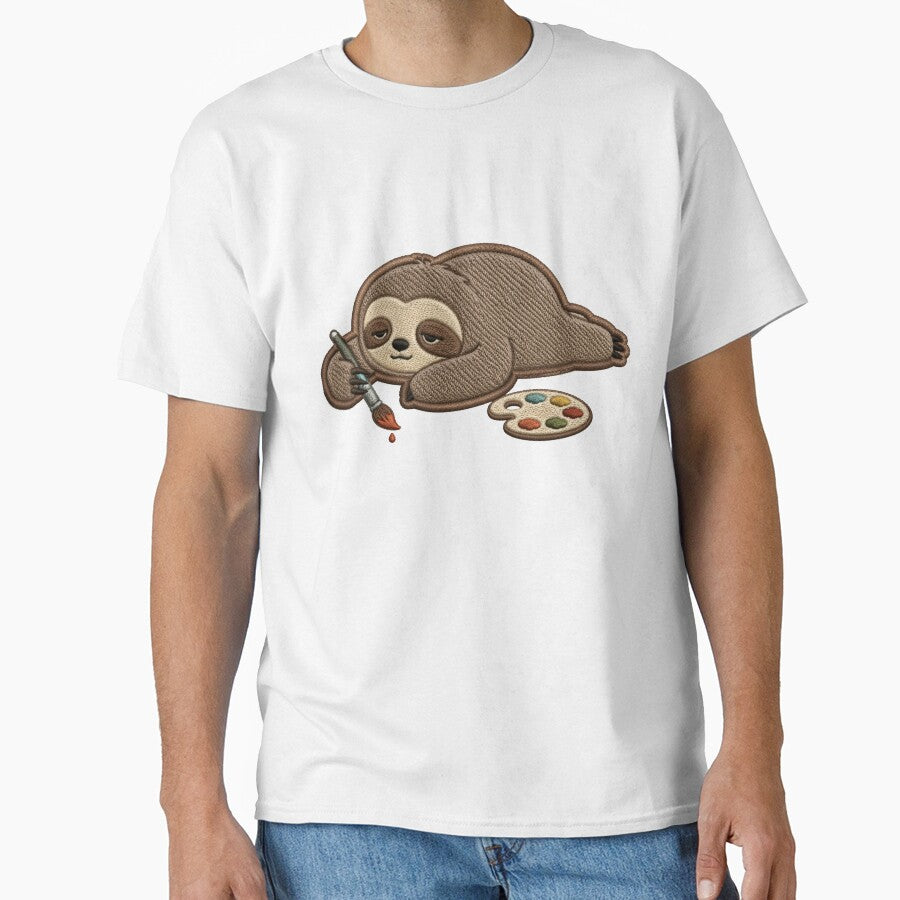 Creative but Lazy Sloth – Artist Burnout Embroidery Patch Style Cute Minimal Design by ColorSplash123