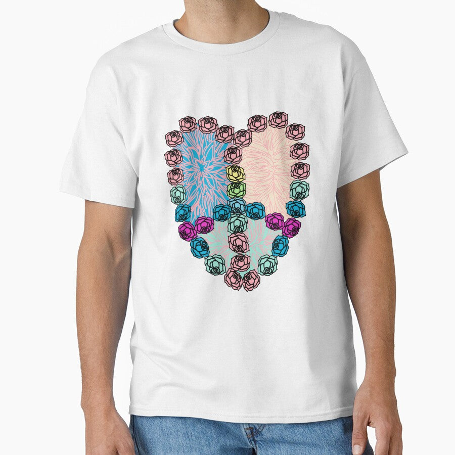 Hippie loveheart, heart with roses peace sign. by Bodino