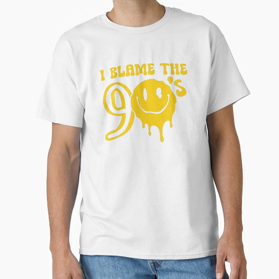 I Blame the 90s Smiley Niv Face 90s Rave Acid House Party T Shirt Design by GO-TSHIRTS