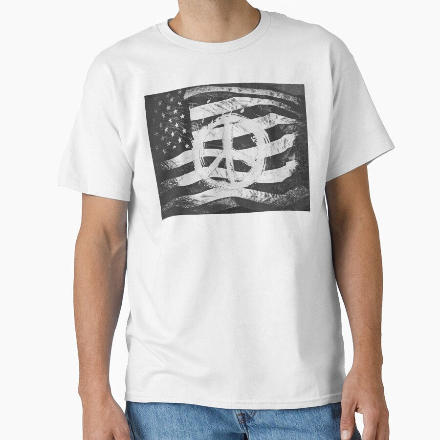 Rustic Peace Sign on B&W US Flag Art Modern Cottage Chic Decor A045 by byNicol