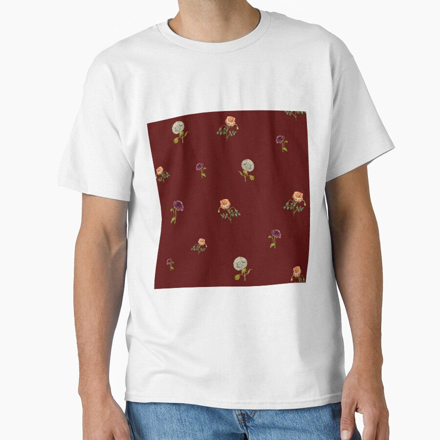 Dahlia hydrangea rose pattern cute watercolor deep red by Yana Mustafina | Boho Soulful Designs