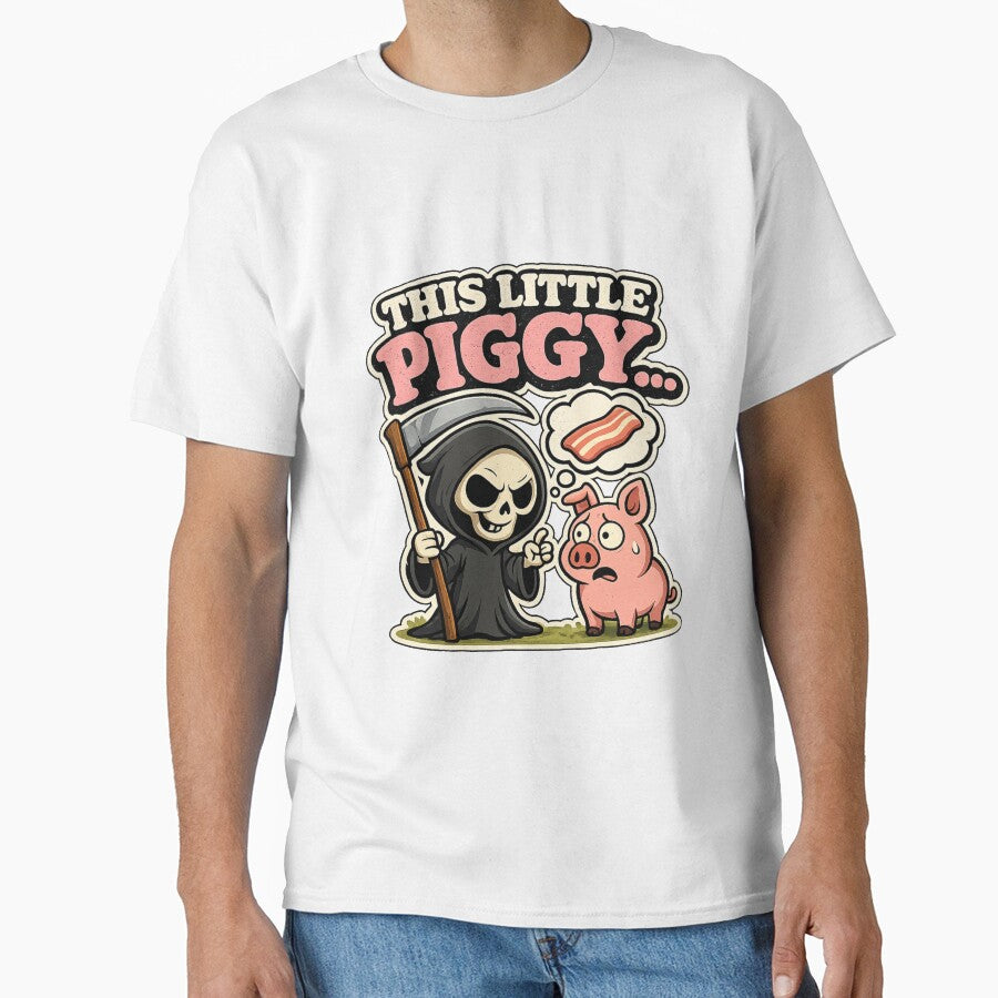 This Little Piggy Funny Grim Reaper Dark Humor Shirt by Cartoon Catacombs