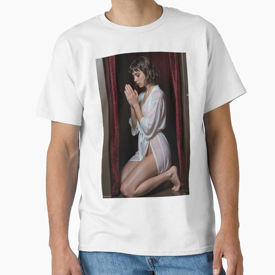Introvert woman kneeling velvet curtains by CathryneDelamort